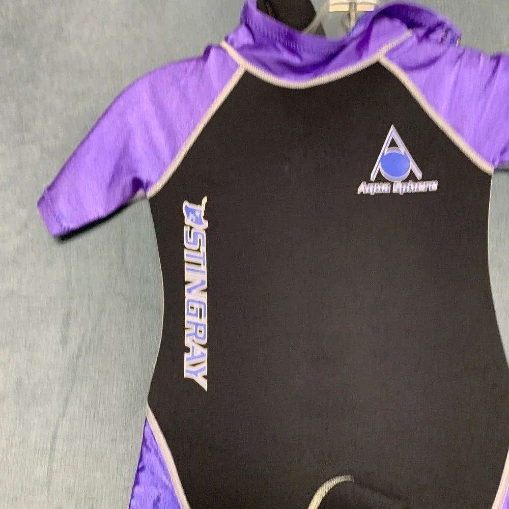 Aqua Sphere Stingray Wetsuit Kids S Purple Black Neoprene Core Warmer Back Zip